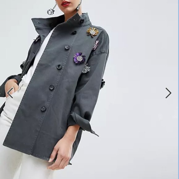 ASOS Custommade military jacket with flower embellishments - Picture 2 of 11